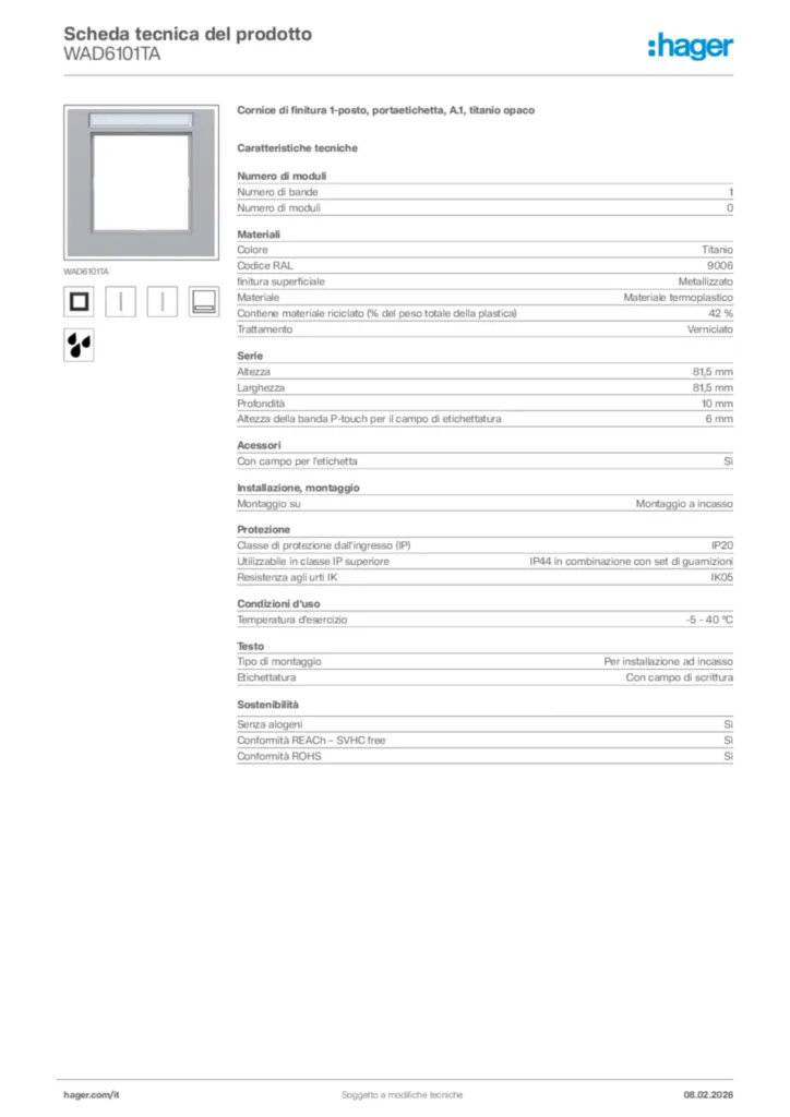 Immagine Hager Scheda tecnica del prodotto WAD6101TA | Hager Italia