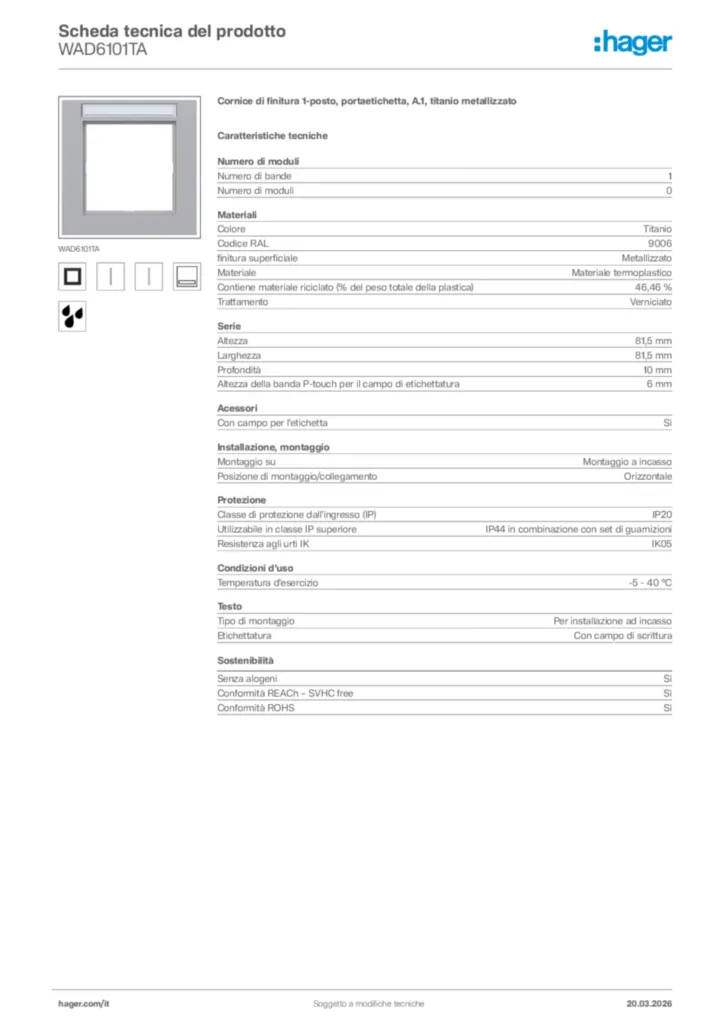 Immagine Hager Scheda tecnica del prodotto WAD6101TA | Hager Italia