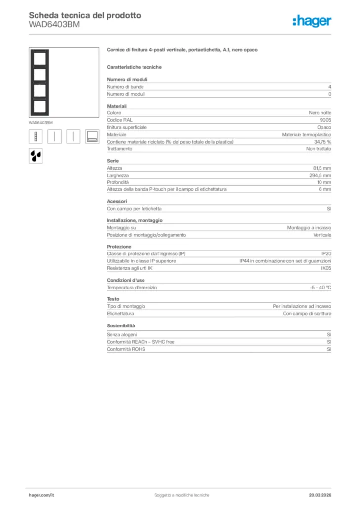 Immagine Hager Scheda tecnica del prodotto WAD6403BM | Hager Italia