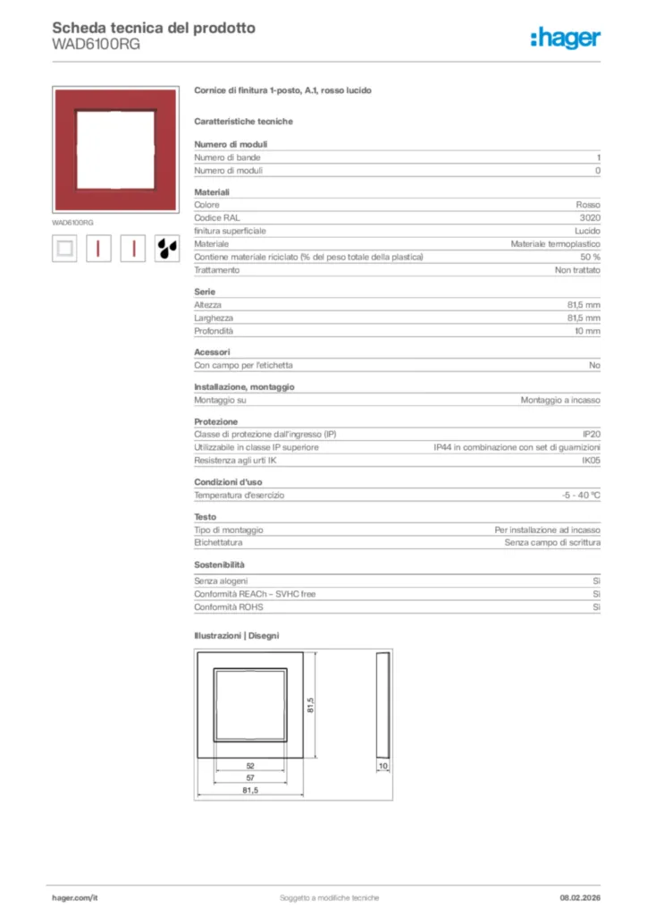 Immagine Hager Scheda tecnica del prodotto WAD6100RG | Hager Italia