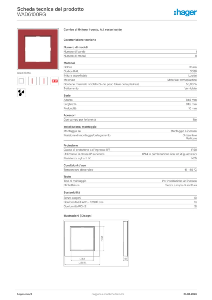 Immagine Hager Scheda tecnica del prodotto WAD6100RG | Hager Italia
