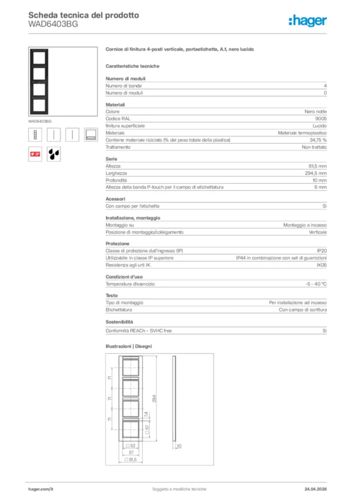 Immagine Hager Scheda tecnica del prodotto WAD6403BG | Hager Italia