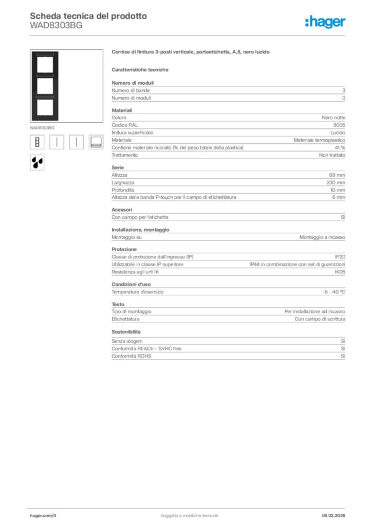 Immagine Hager Scheda tecnica del prodotto WAD8303BG | Hager Italia
