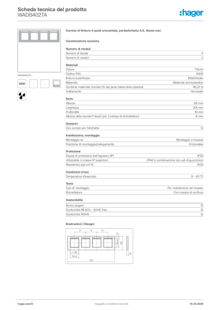 Immagine Hager Scheda tecnica del prodotto WAD8402TA | Hager Italia