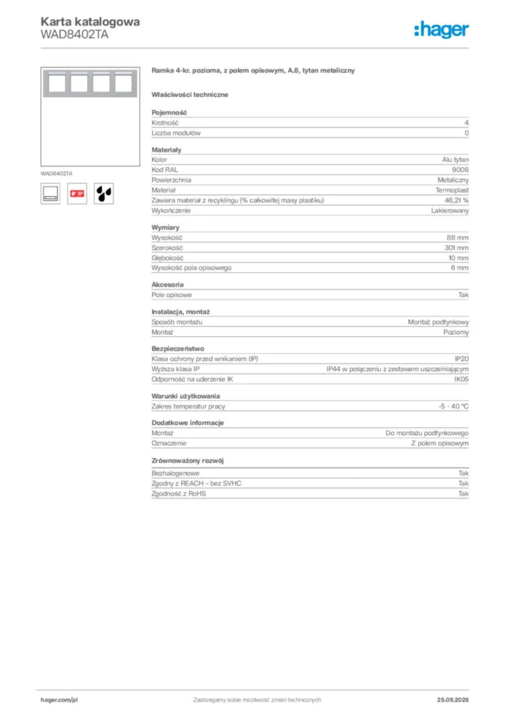 Zdjęcie Hager Karta katalogowa WAD8402TA | Hager Polska