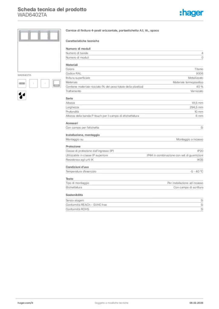 Immagine Hager Scheda tecnica del prodotto WAD6402TA | Hager Italia