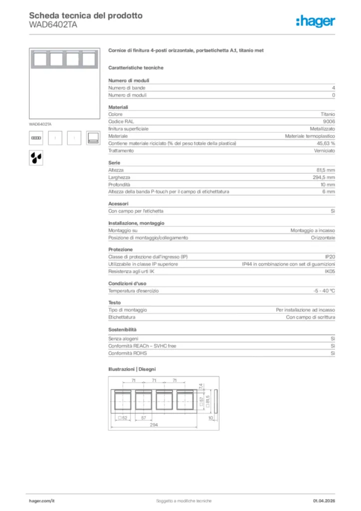 Immagine Hager Scheda tecnica del prodotto WAD6402TA | Hager Italia
