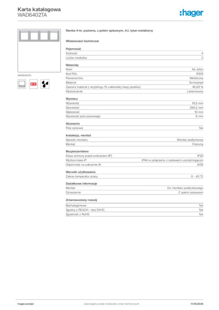 Zdjęcie Hager Karta katalogowa WAD6402TA | Hager Polska