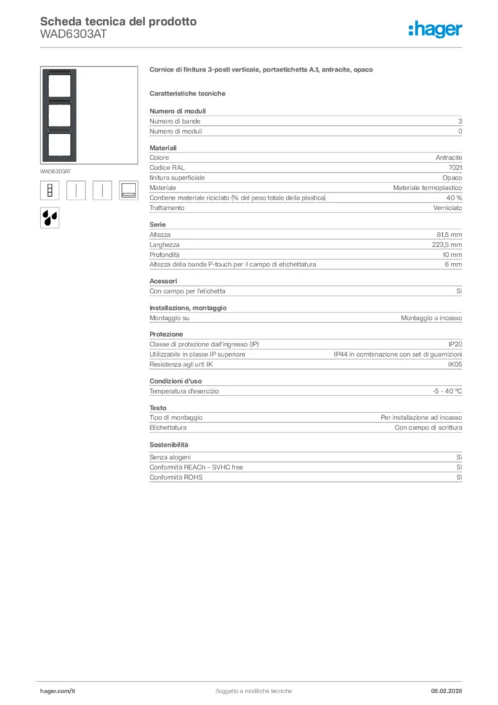 Immagine Hager Scheda tecnica del prodotto WAD6303AT | Hager Italia