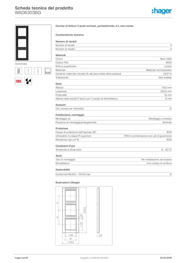 Immagine Hager Scheda tecnica del prodotto WAD6303BG | Hager Italia