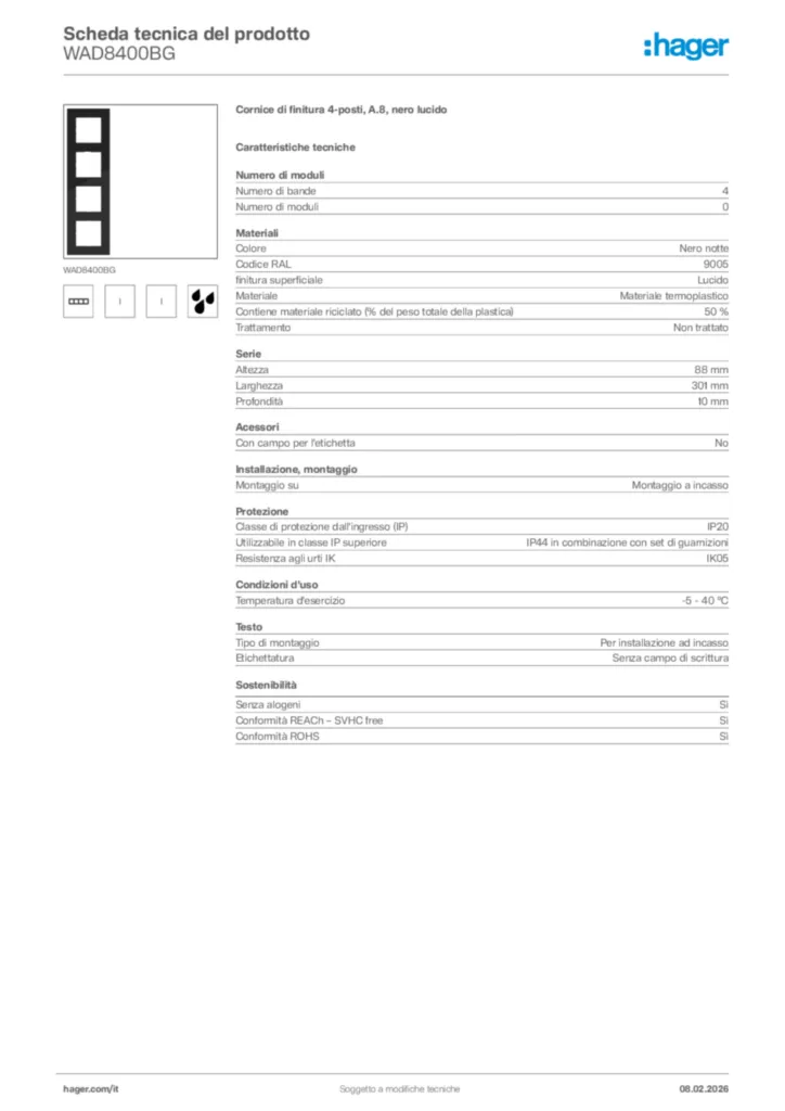 Immagine Hager Scheda tecnica del prodotto WAD8400BG | Hager Italia