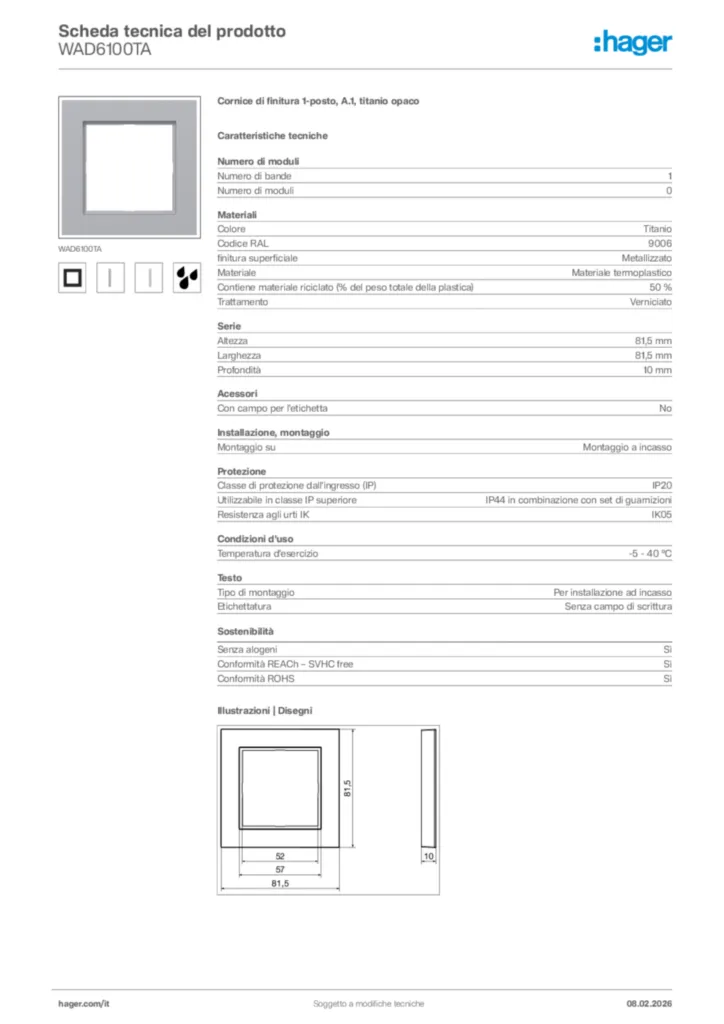 Immagine Hager Scheda tecnica del prodotto WAD6100TA | Hager Italia