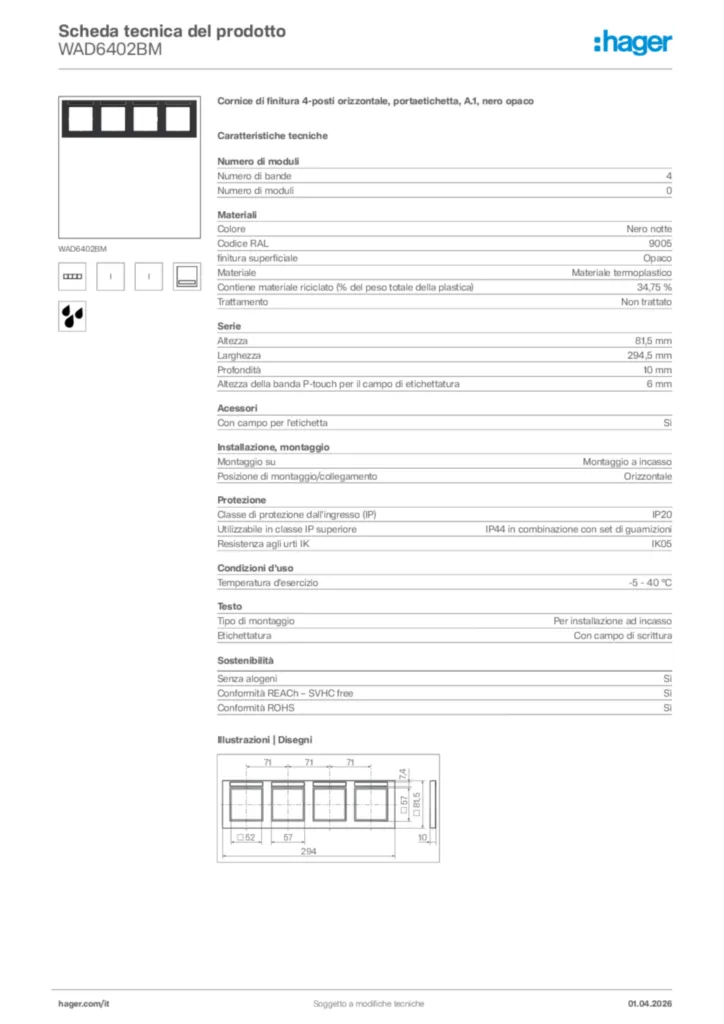 Immagine Hager Scheda tecnica del prodotto WAD6402BM | Hager Italia