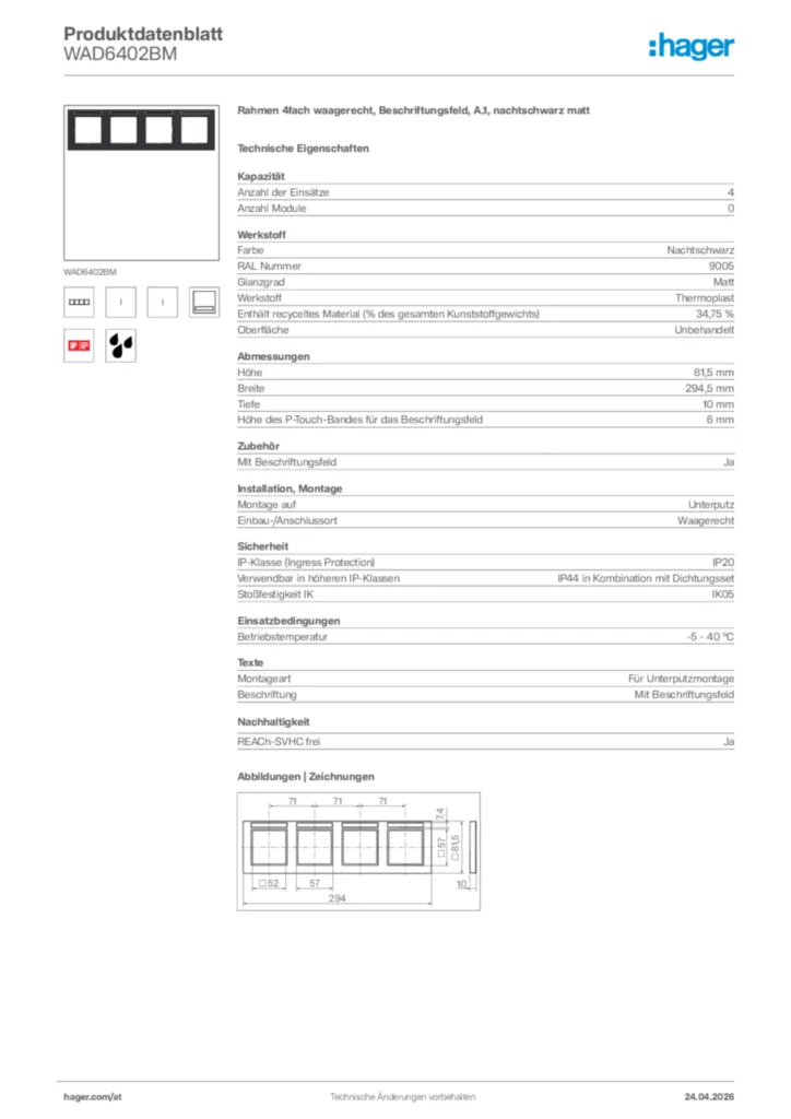Bild Hager Produktdatenblatt WAD6402BM | Hager Deutschland