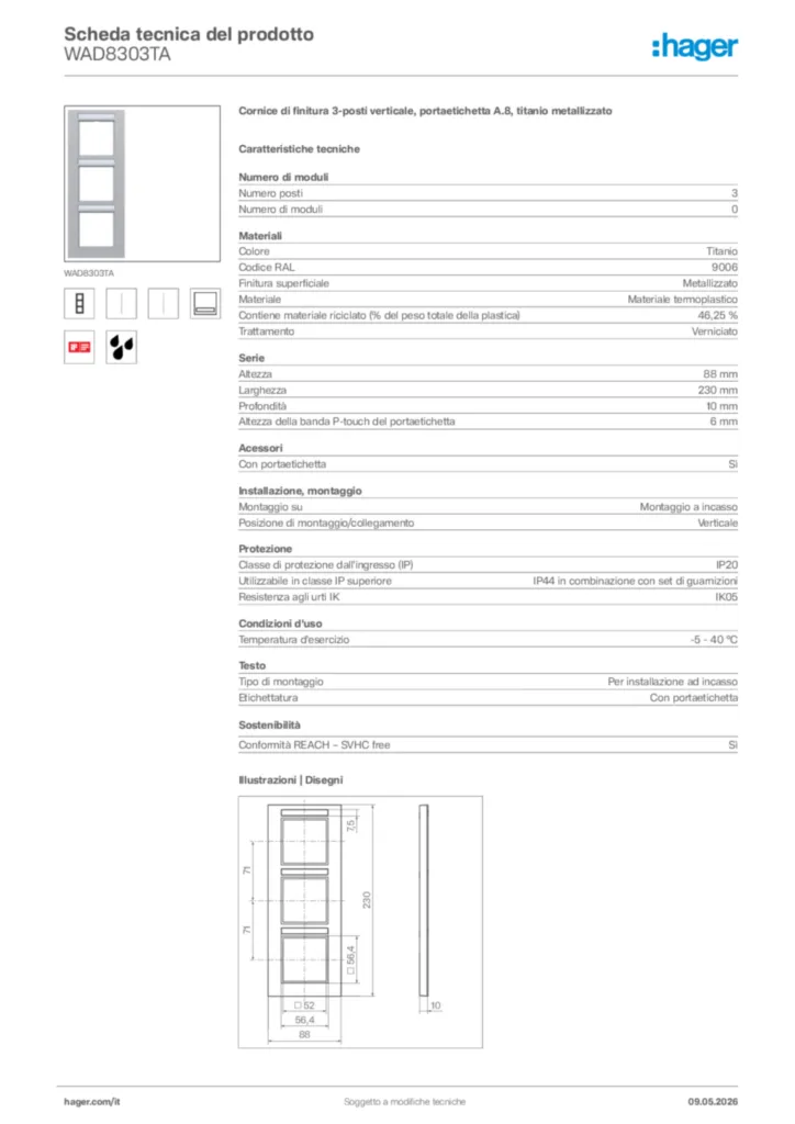 Immagine Hager Scheda tecnica del prodotto WAD8303TA | Hager Italia