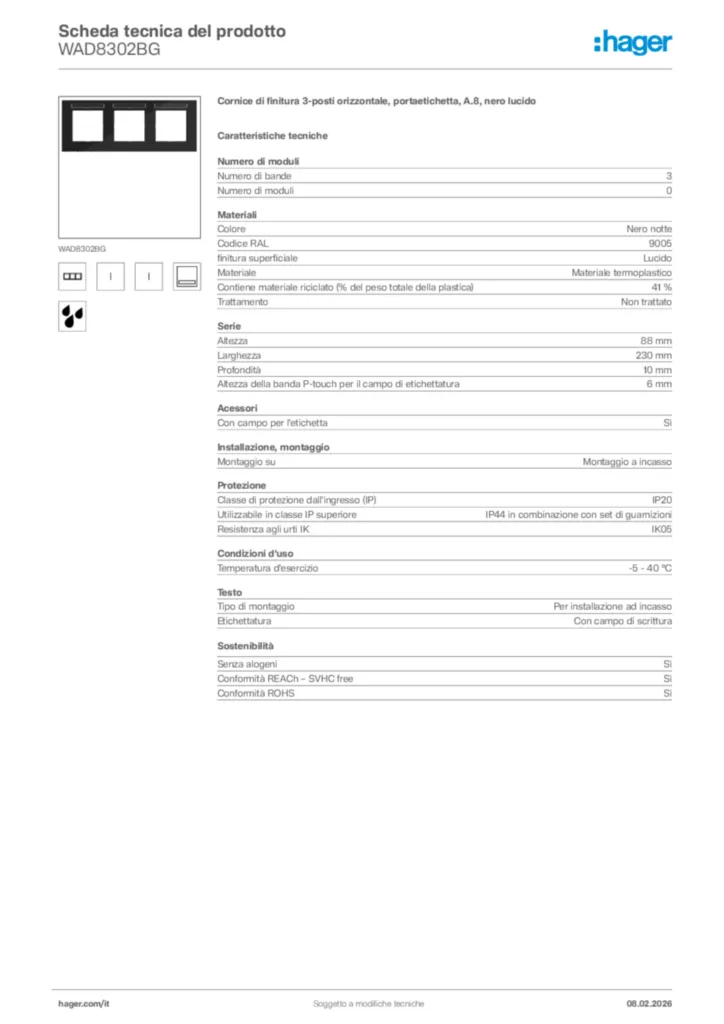 Immagine Hager Scheda tecnica del prodotto WAD8302BG | Hager Italia