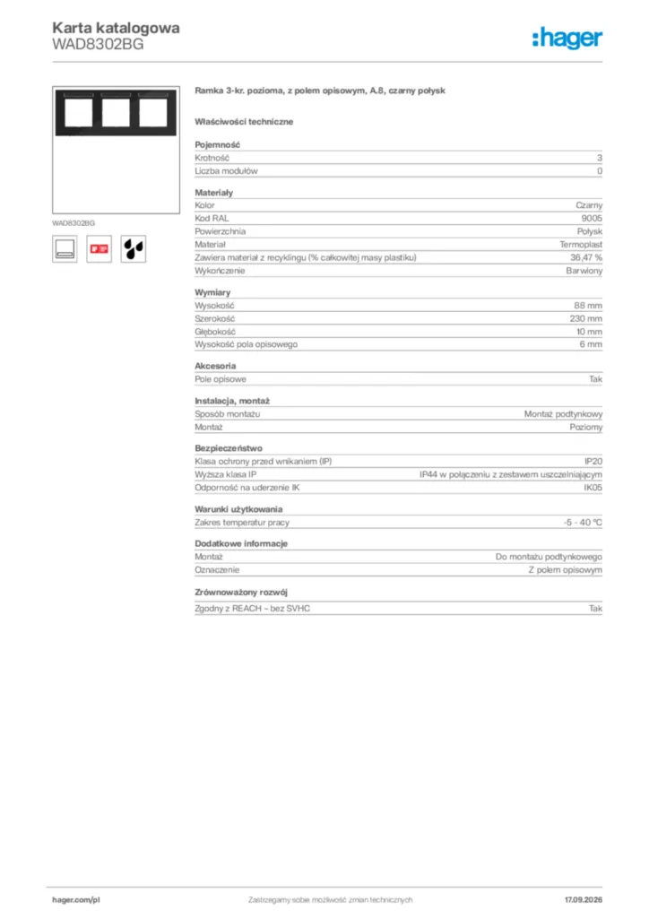 Zdjęcie Hager Karta katalogowa WAD8302BG | Hager Polska