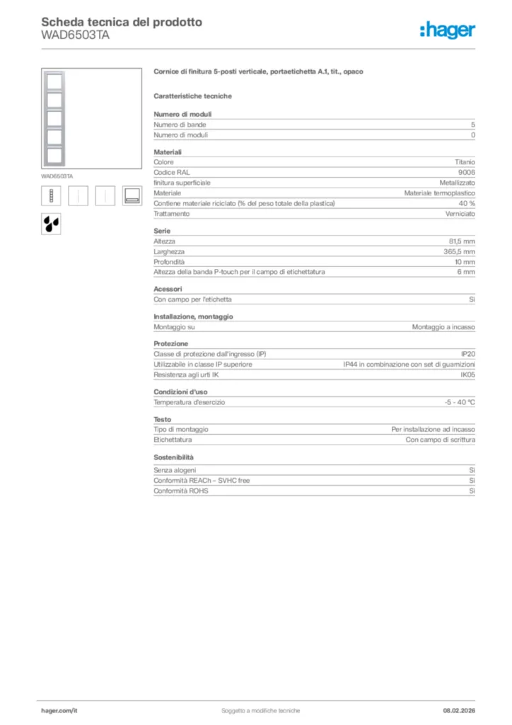 Immagine Hager Scheda tecnica del prodotto WAD6503TA | Hager Italia