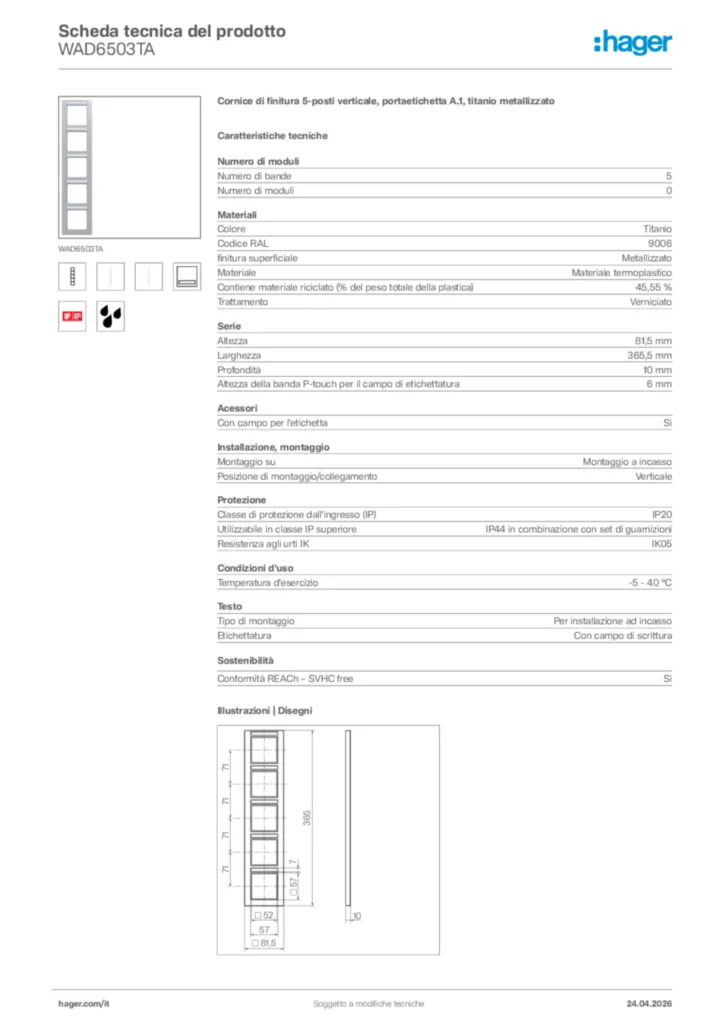 Immagine Hager Scheda tecnica del prodotto WAD6503TA | Hager Italia