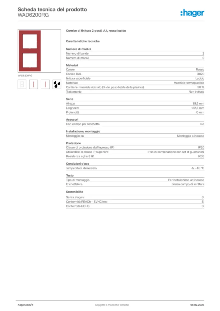 Immagine Hager Scheda tecnica del prodotto WAD6200RG | Hager Italia