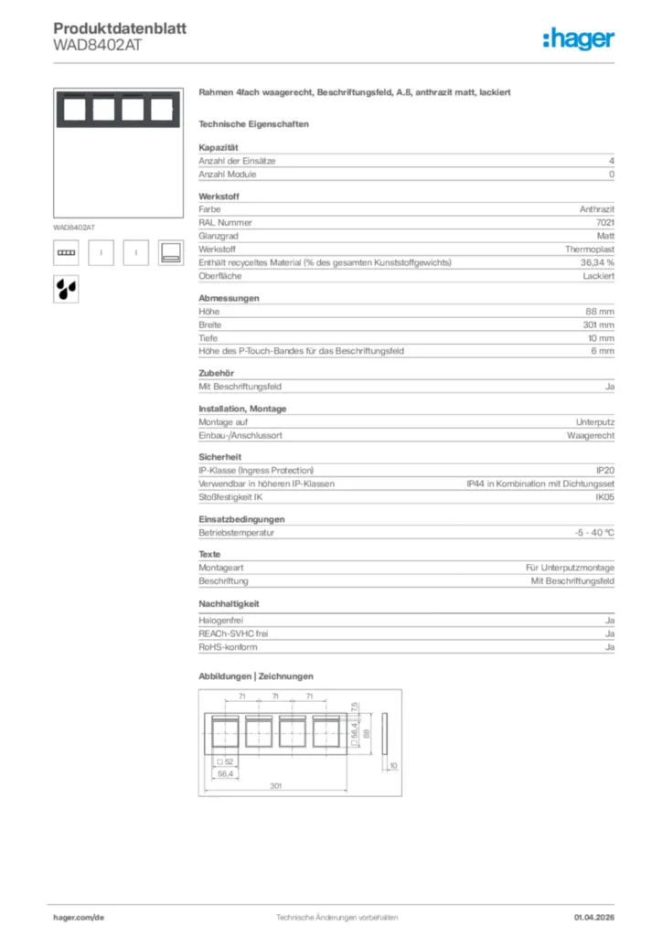 Bild Hager Produktdatenblatt WAD8402AT | Hager Deutschland