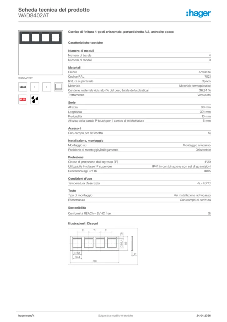 Immagine Hager Scheda tecnica del prodotto WAD8402AT | Hager Italia