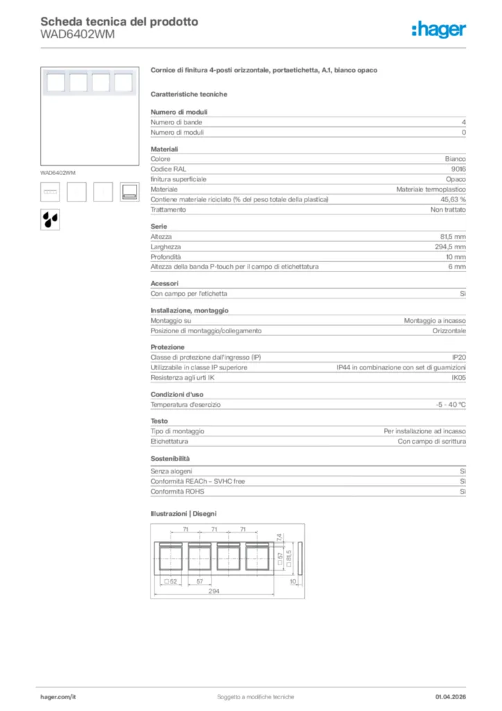 Immagine Hager Scheda tecnica del prodotto WAD6402WM | Hager Italia