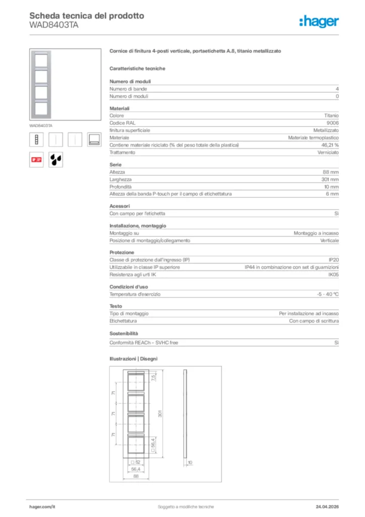 Immagine Hager Scheda tecnica del prodotto WAD8403TA | Hager Italia