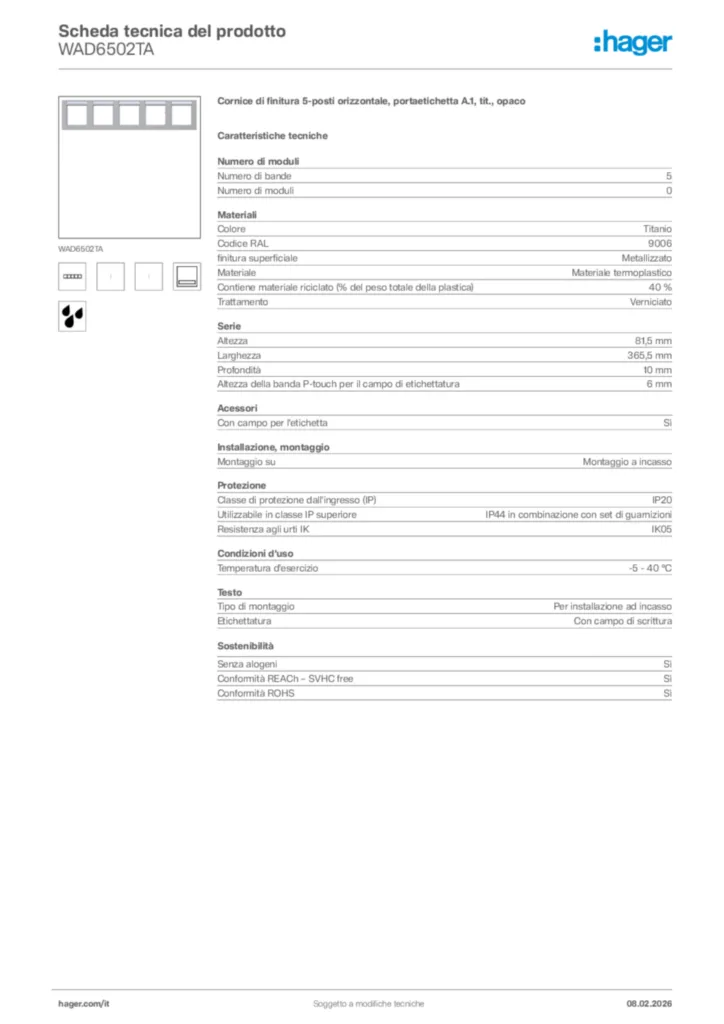 Immagine Hager Scheda tecnica del prodotto WAD6502TA | Hager Italia