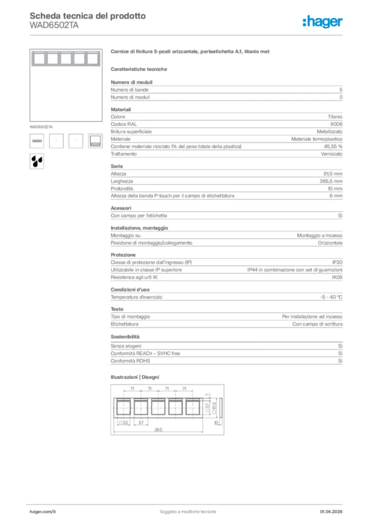 Immagine Hager Scheda tecnica del prodotto WAD6502TA | Hager Italia