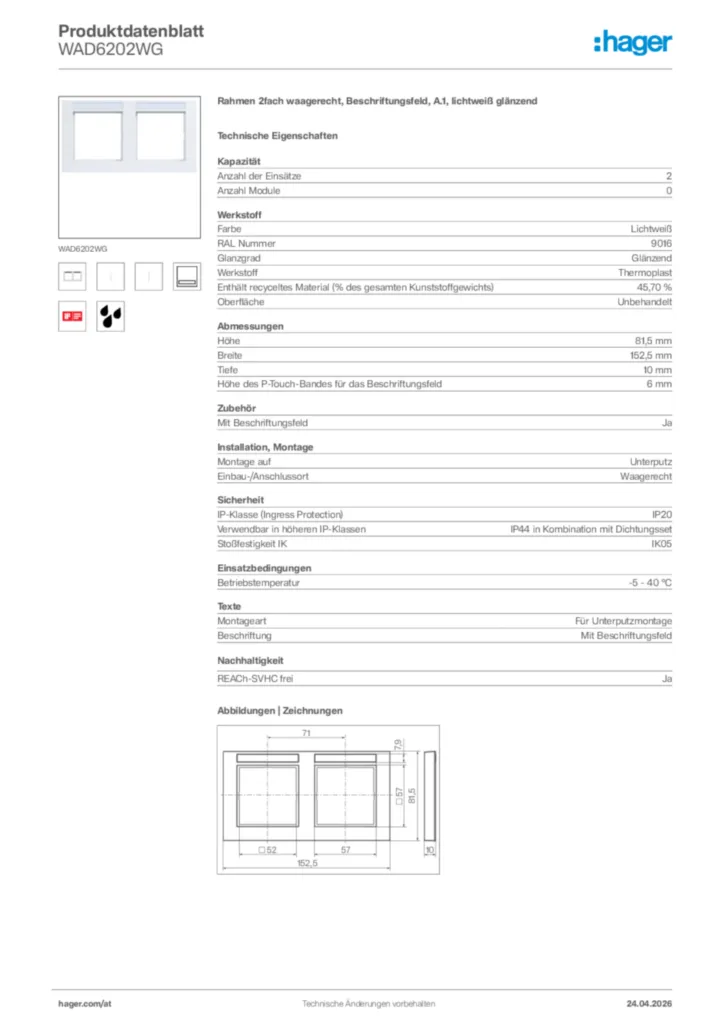 Bild Hager Produktdatenblatt WAD6202WG | Hager Deutschland