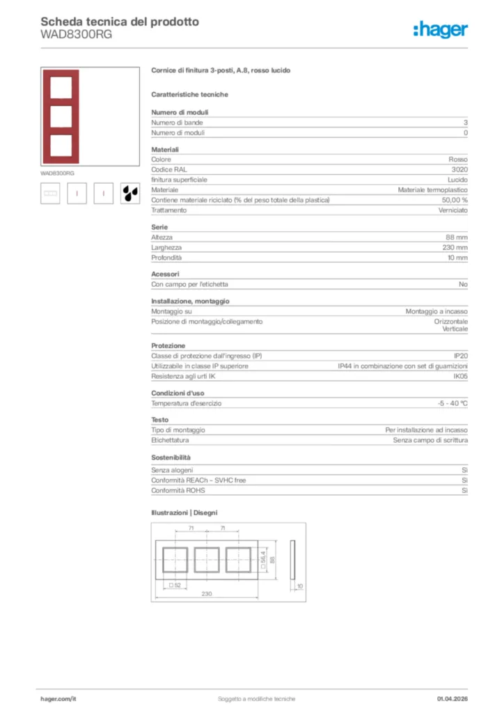 Immagine Hager Scheda tecnica del prodotto WAD8300RG | Hager Italia