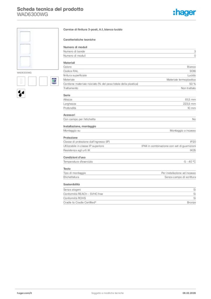 Immagine Hager Scheda tecnica del prodotto WAD6300WG | Hager Italia
