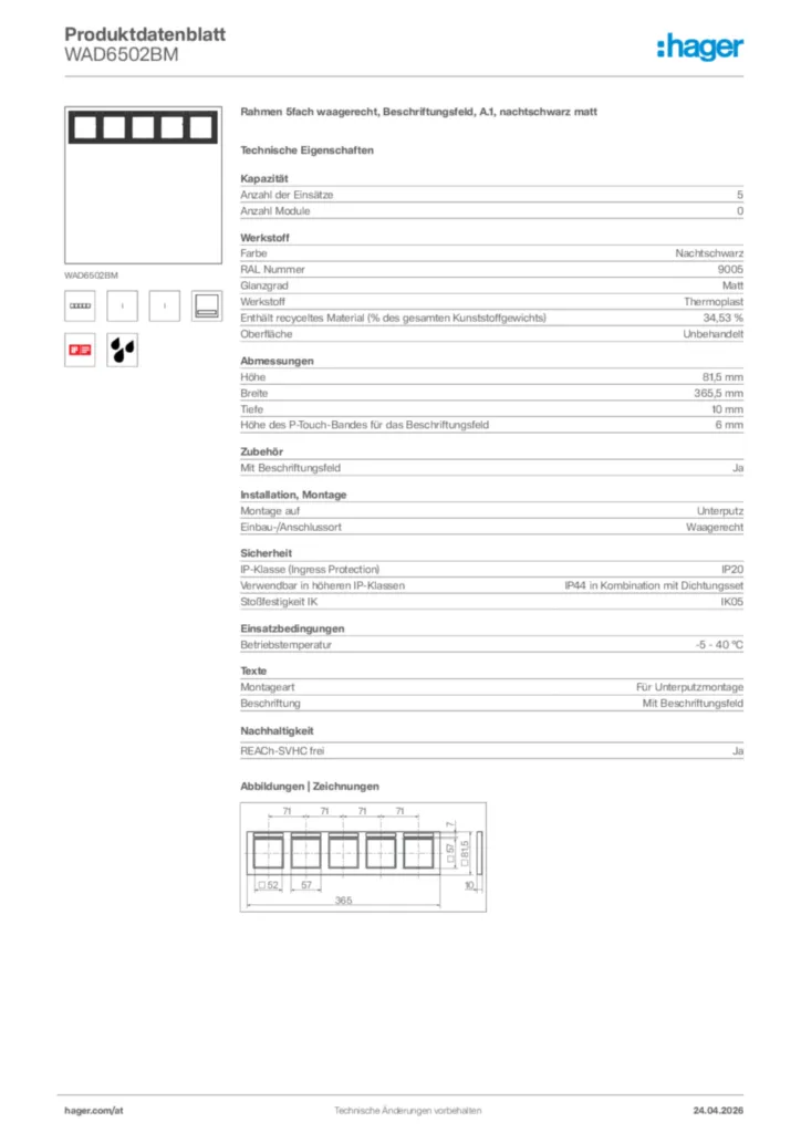 Bild Hager Produktdatenblatt WAD6502BM | Hager Deutschland
