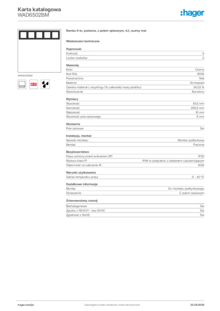 Zdjęcie Hager Karta katalogowa WAD6502BM | Hager Polska