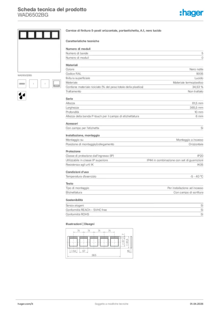 Immagine Hager Scheda tecnica del prodotto WAD6502BG | Hager Italia