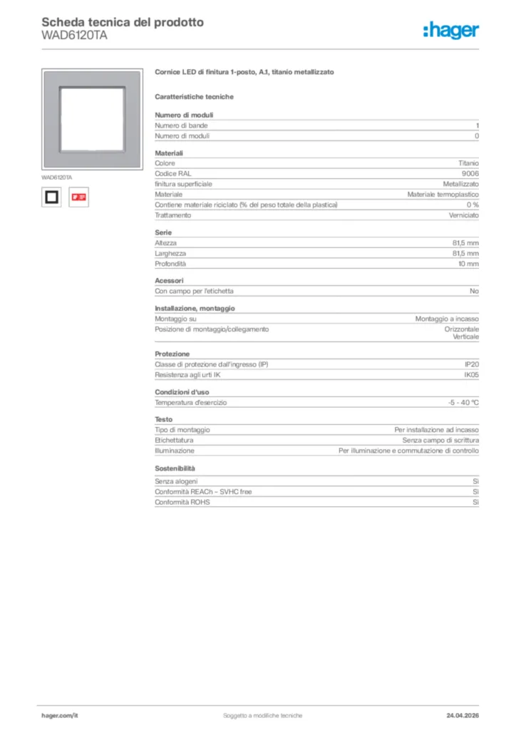Immagine Hager Scheda tecnica del prodotto WAD6120TA | Hager Italia