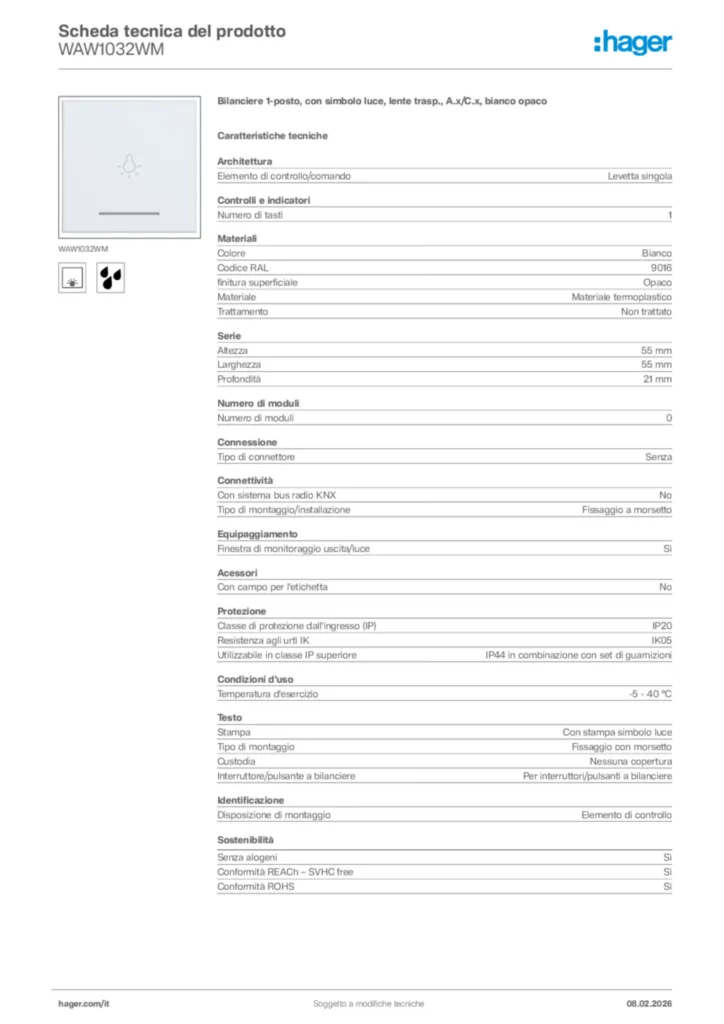 Immagine Hager Scheda tecnica del prodotto WAW1032WM | Hager Italia