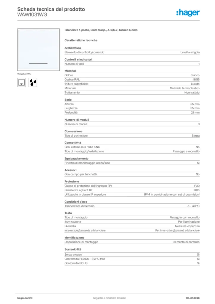 Immagine Hager Scheda tecnica del prodotto WAW1031WG | Hager Italia