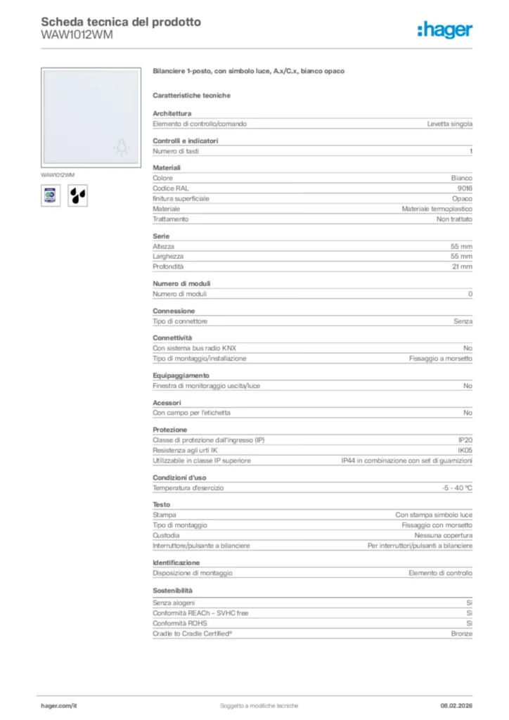 Immagine Hager Scheda tecnica del prodotto WAW1012WM | Hager Italia