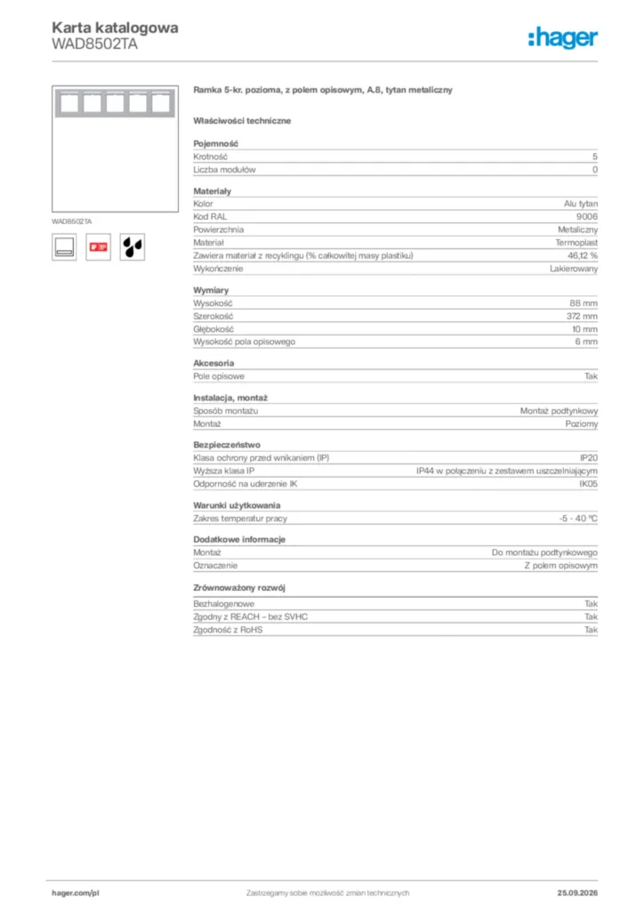 Zdjęcie Hager Karta katalogowa WAD8502TA | Hager Polska