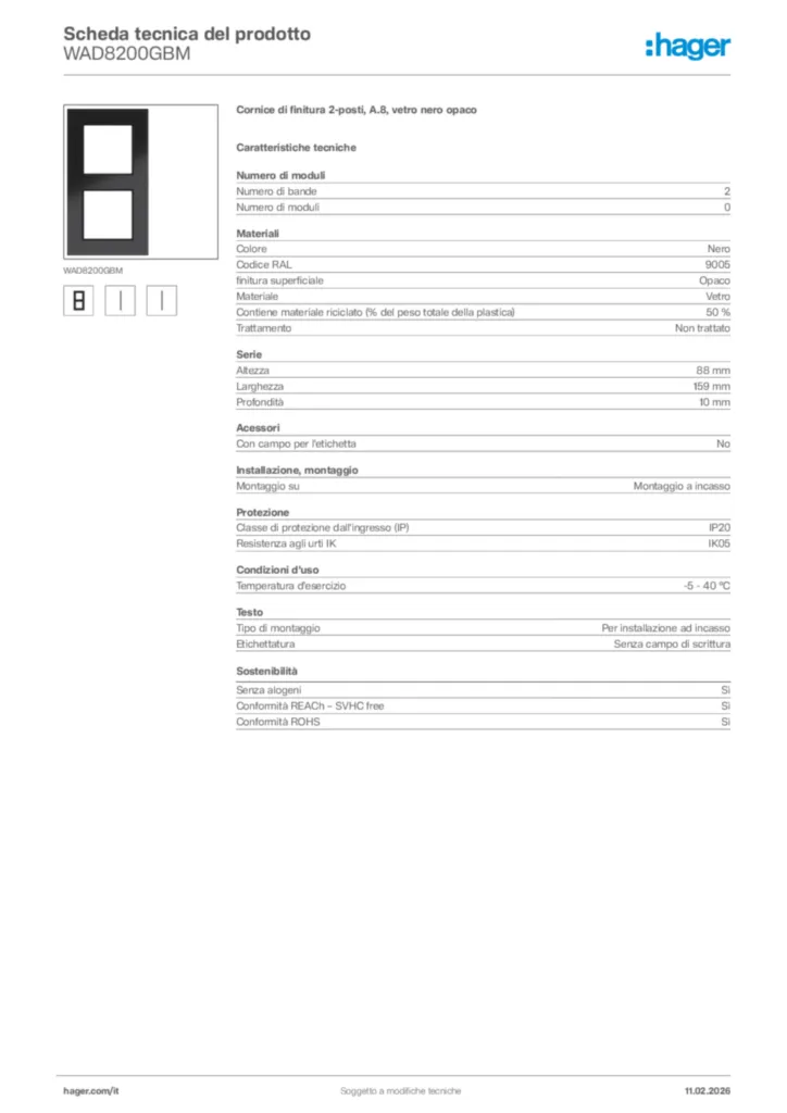 Immagine Hager Scheda tecnica del prodotto WAD8200GBM | Hager Italia