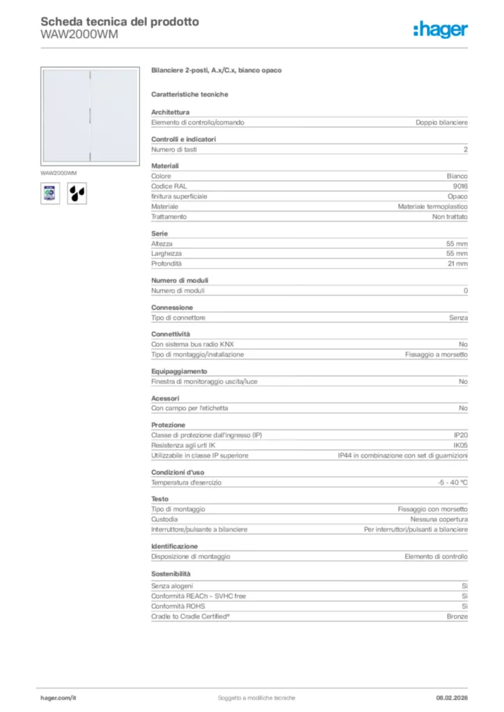 Immagine Hager Scheda tecnica del prodotto WAW2000WM | Hager Italia