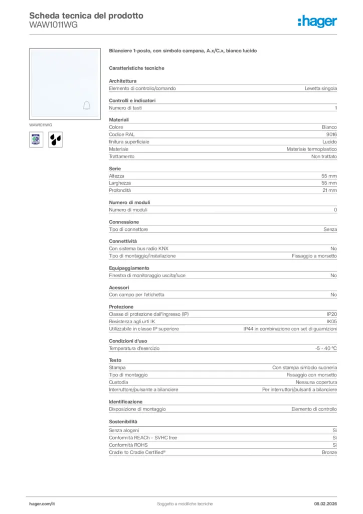 Immagine Hager Scheda tecnica del prodotto WAW1011WG | Hager Italia