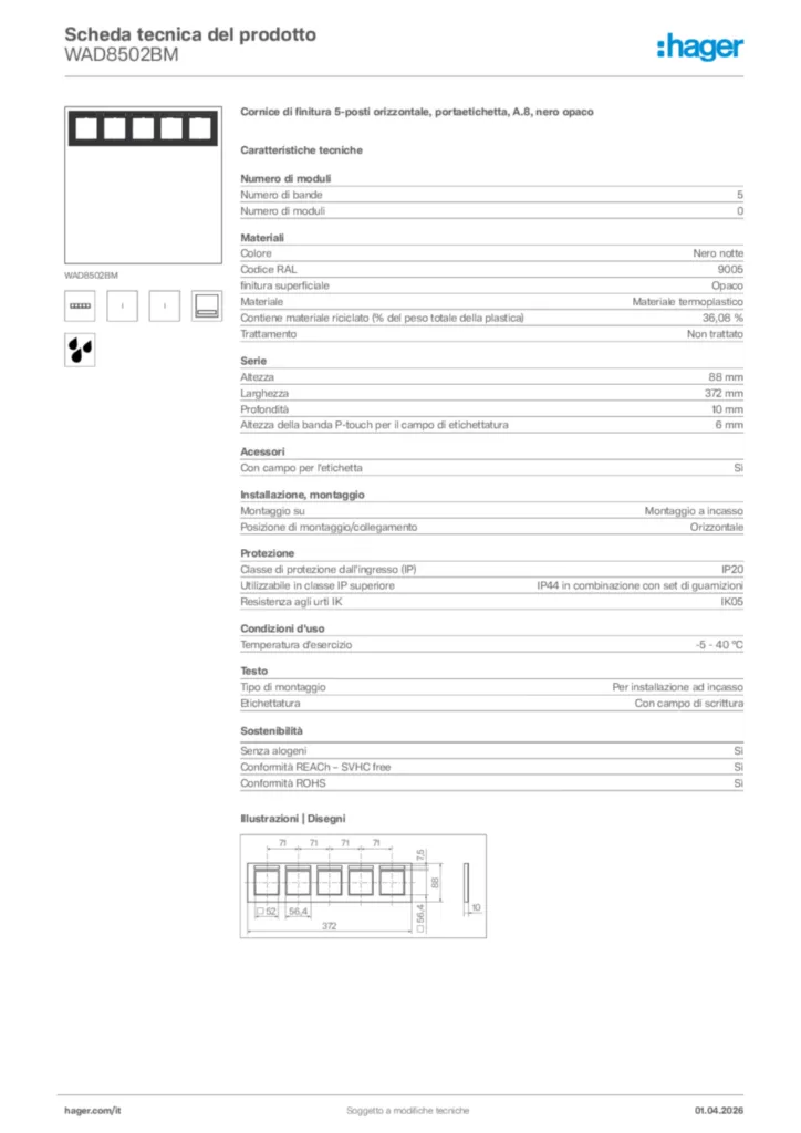 Immagine Hager Scheda tecnica del prodotto WAD8502BM | Hager Italia