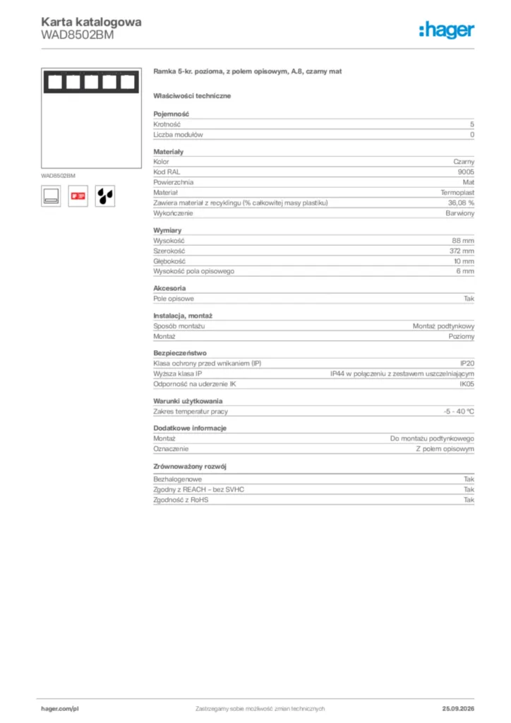 Zdjęcie Hager Karta katalogowa WAD8502BM | Hager Polska