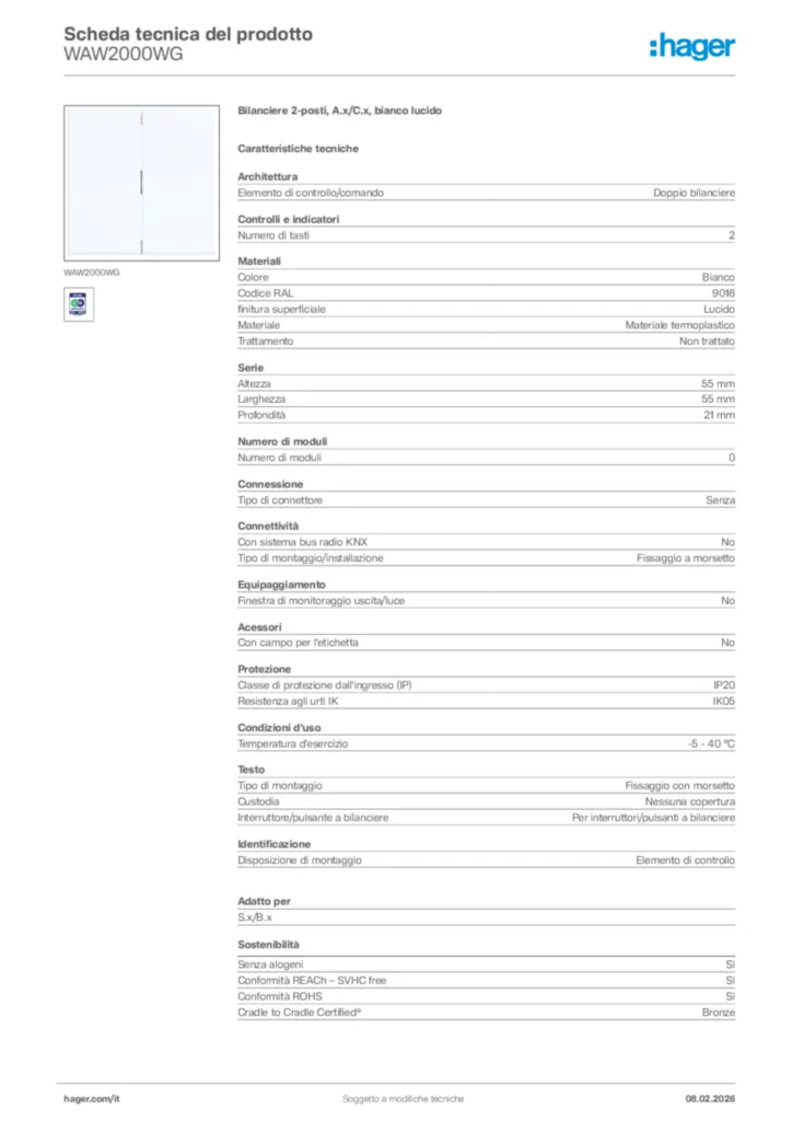 Immagine Hager Scheda tecnica del prodotto WAW2000WG | Hager Italia