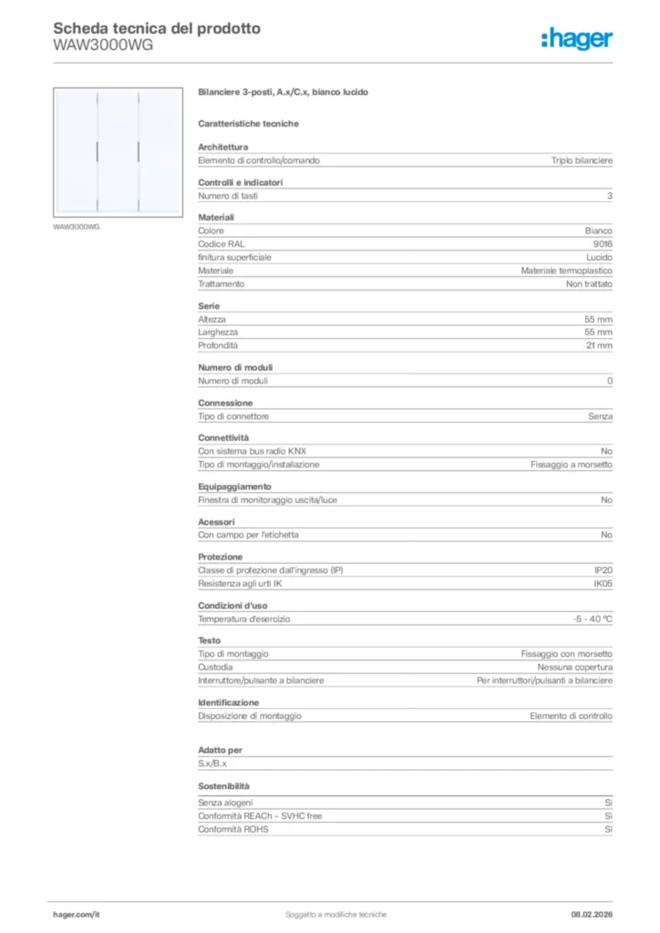 Immagine Hager Scheda tecnica del prodotto WAW3000WG | Hager Italia