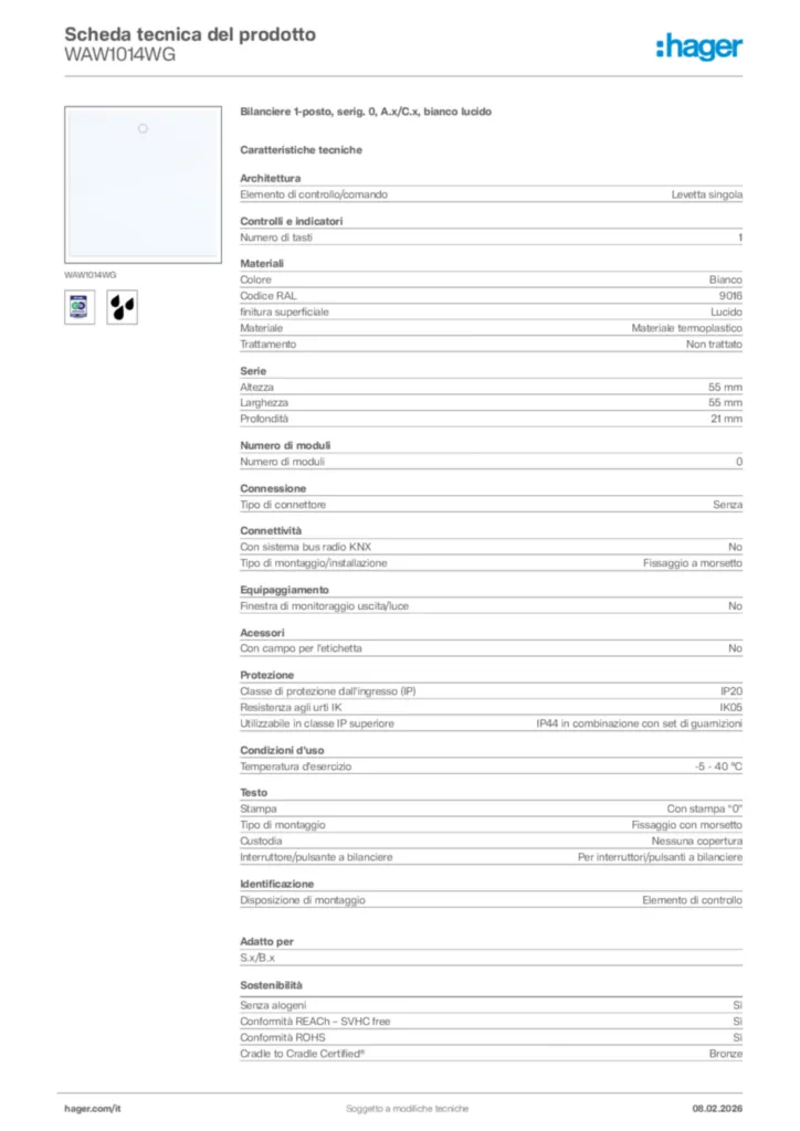 Immagine Hager Scheda tecnica del prodotto WAW1014WG | Hager Italia