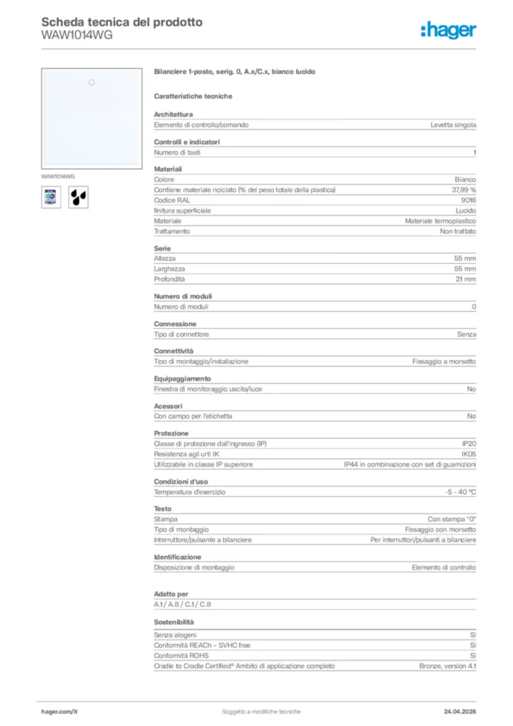 Immagine Hager Scheda tecnica del prodotto WAW1014WG | Hager Italia